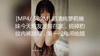 [MP4/ 509M] 超清纯萝莉嫩妹今天炮友放假在家，脱掉豹纹内裤舔屌，第一视角JB抽插